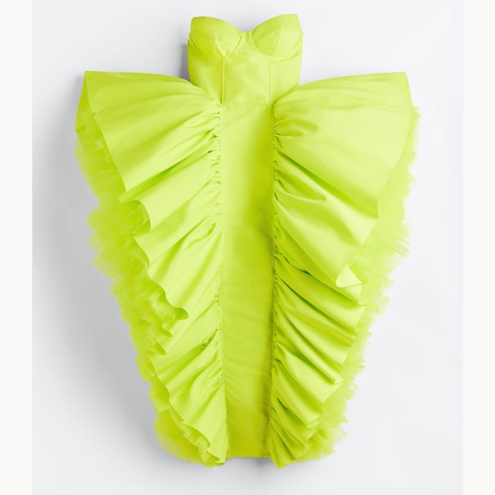 ISO H&M Metaverse Circular Design Story Tulle Flounced Agate Green Dress